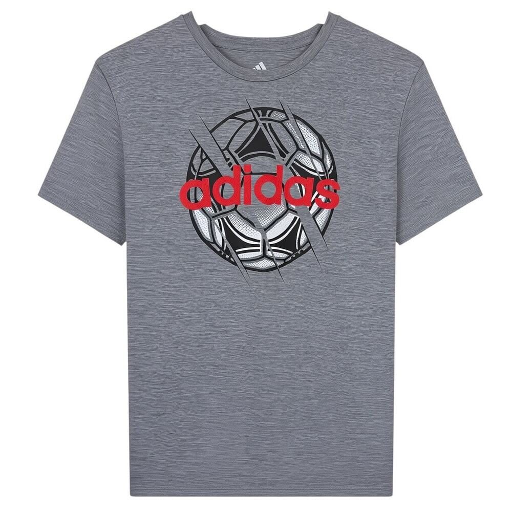Adidas Soccer Ball Athletic Short Sleeve T-Shirt Boy's Youth Large 14/16 Gray